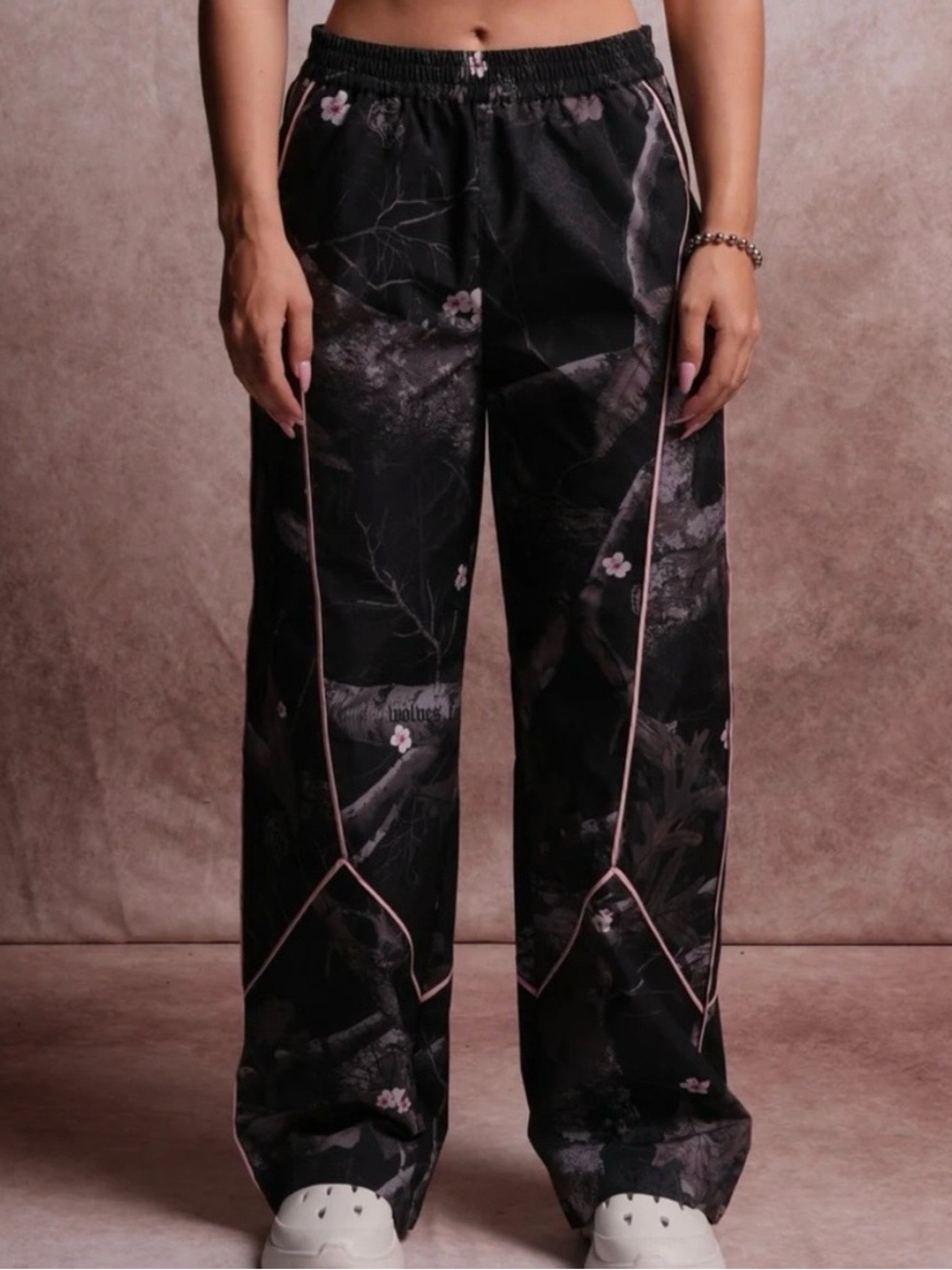 Darc Sport Dual Wolf Quinn Track Pants in Woodland Camo/ Cherry Blossom